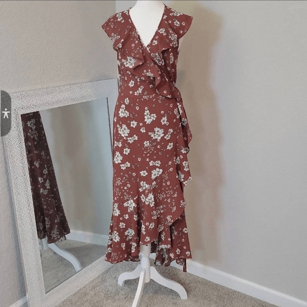 Max Studio Red Asymmetrical Sundress with Flutter Sleeves